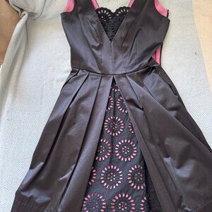 Vintage Diane Von Furstenberg Satin Cocktail Dress, Pink Floral Eyelet Lace